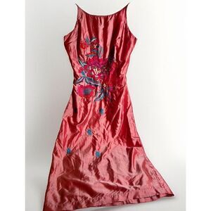 Vtg Y2K Whimsical Fairy Pink Iridescent Free People Embroidered Silk Dress Sz 5